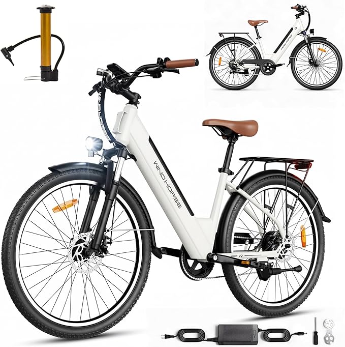 Electric Bike 350W Motor, 36V 13Ah Removable Battery, 32KM/H Max Speed, 40–80KM Range, 26 Inches Tires, Shimano 7-Speed, Dual Disc Brakes, Front Suspension, 3 Riding Modes