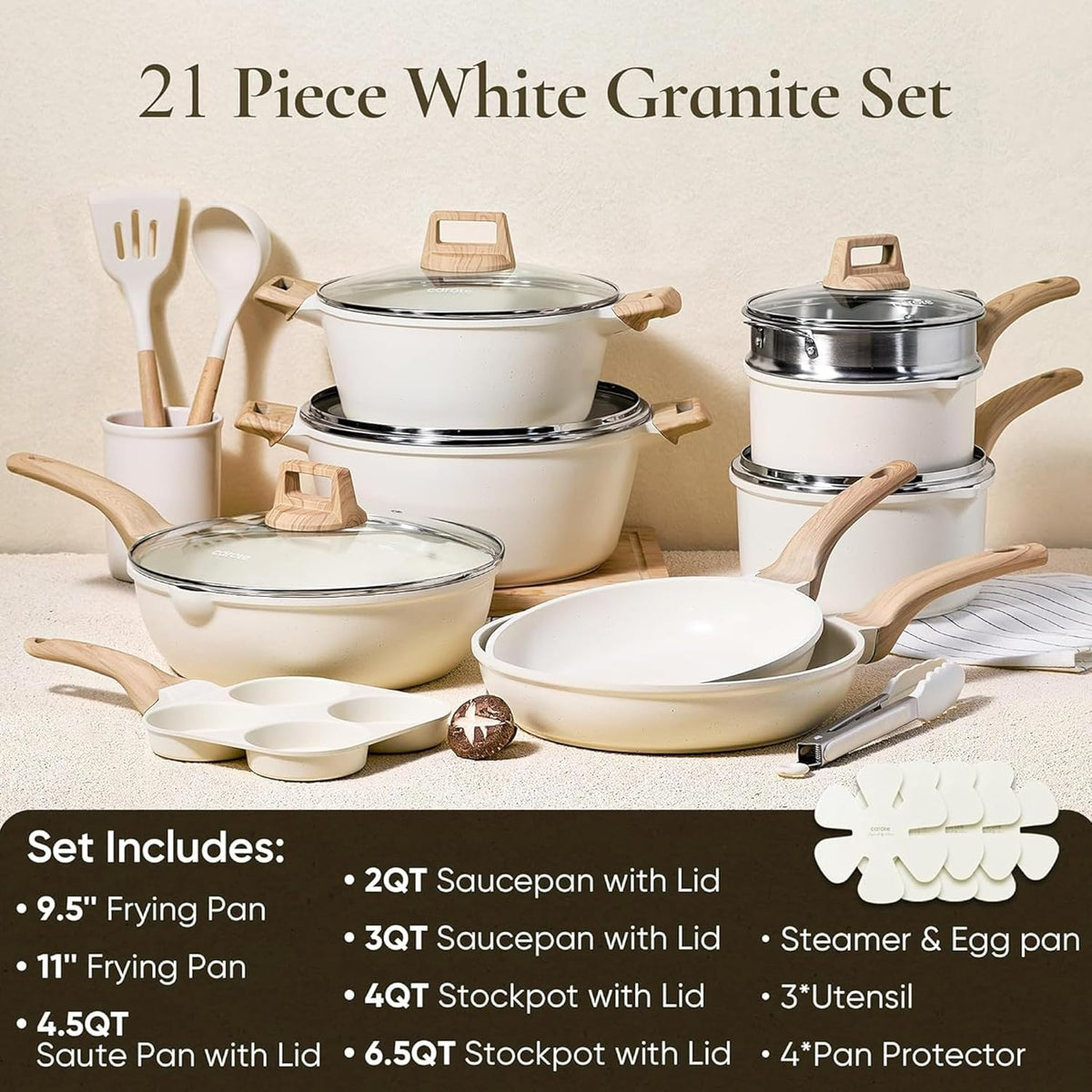 21pcs Pots and Pans Set, Nonstick Cookware Sets, Induction Cookware Kitchen Set Non Stick Cooking Set w/Frying Pans & Saucepans