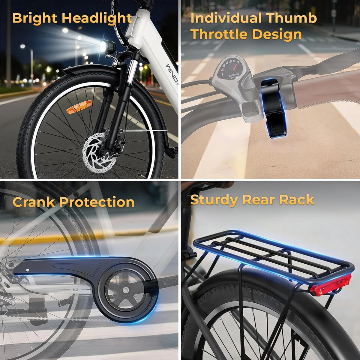 Electric Bike 350W Motor, 36V 13Ah Removable Battery, 32KM/H Max Speed, 40–80KM Range, 26 Inches Tires, Shimano 7-Speed, Dual Disc Brakes, Front Suspension, 3 Riding Modes