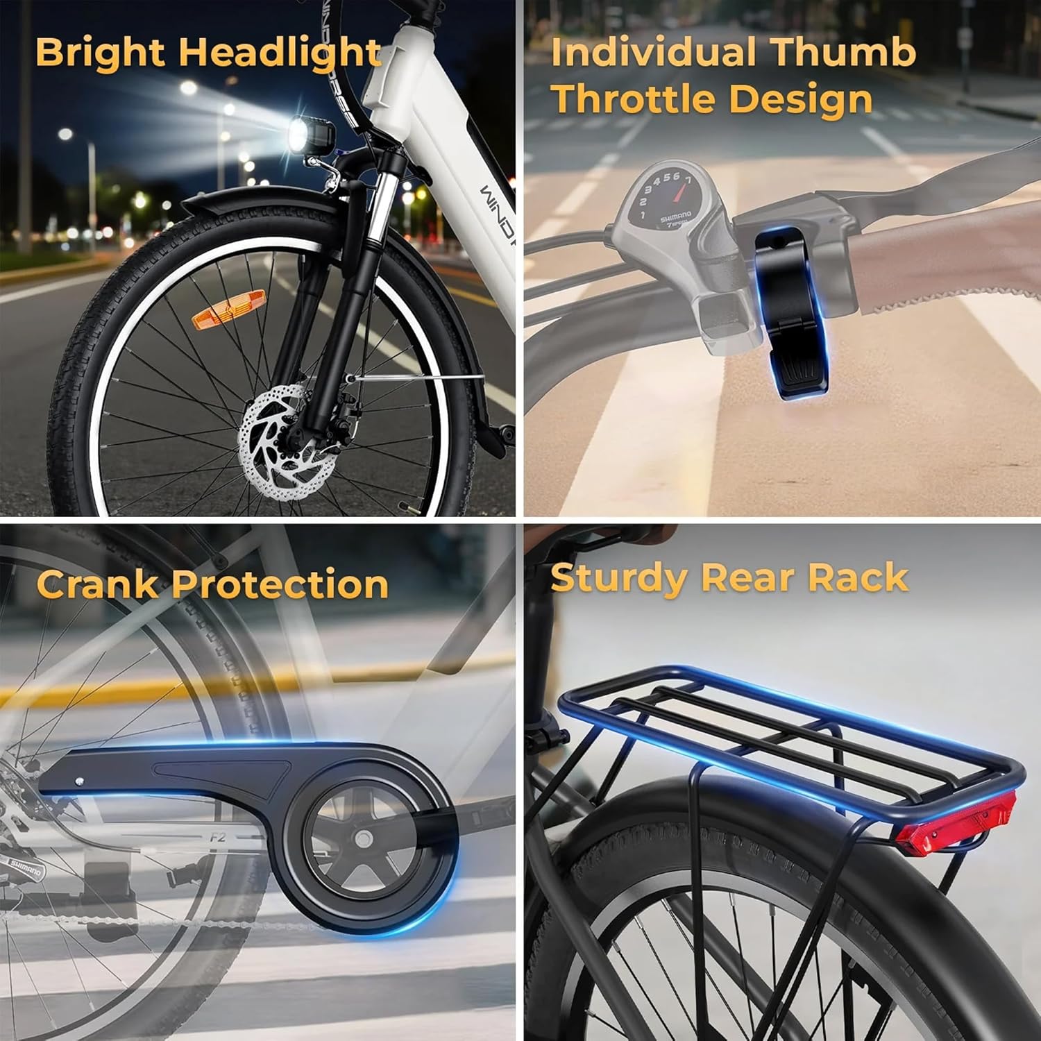 Electric Bike 350W Motor, 36V 13Ah Removable Battery, 32KM/H Max Speed, 40–80KM Range, 26 Inches Tires, Shimano 7-Speed, Dual Disc Brakes, Front Suspension, 3 Riding Modes
