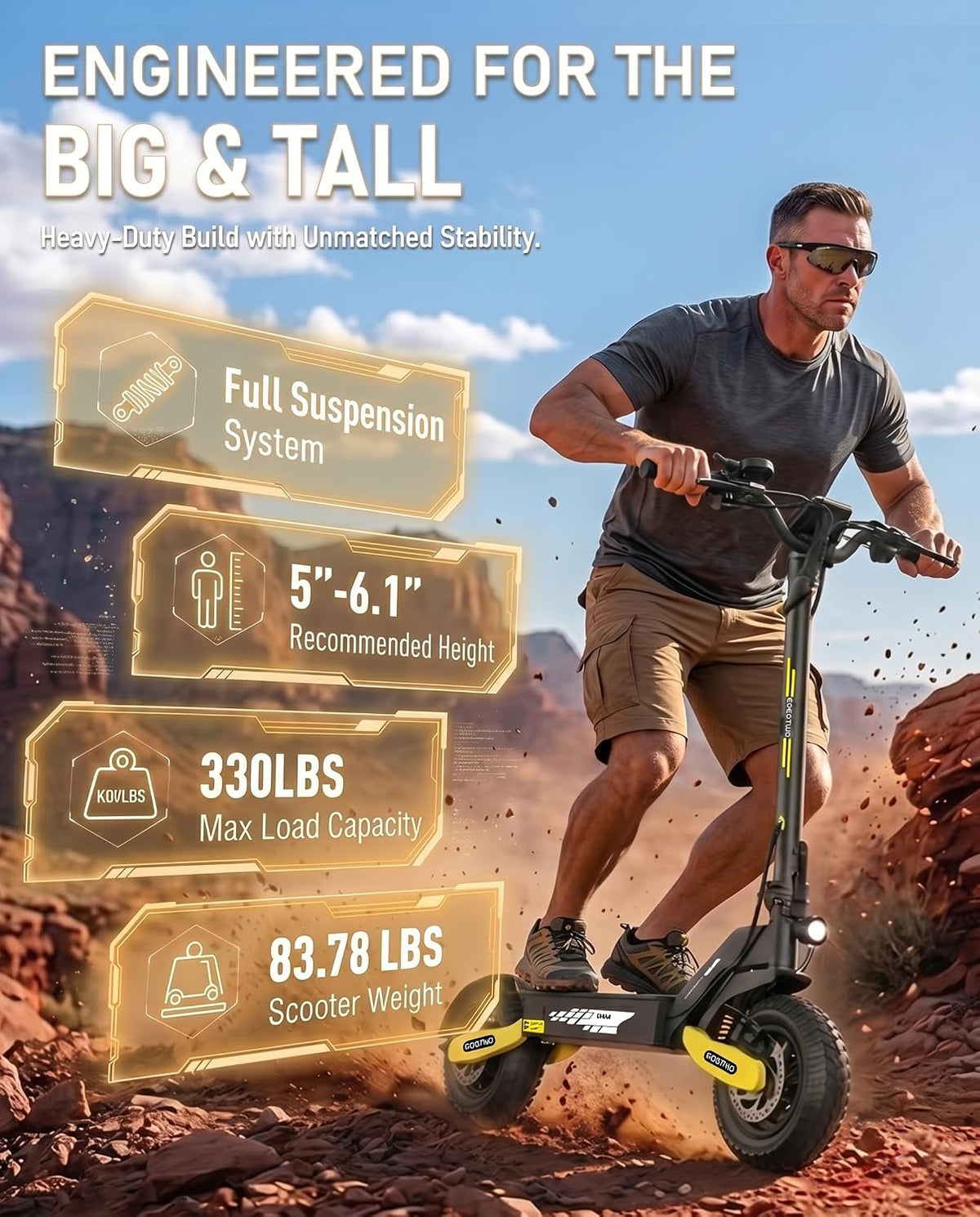 Electric Scooter for Adults,31/38 MPH 1200W/2400W Peak Motor | 11" Off-Road Tires Fast E Scooter, Up to 20/45 Miles Range, Dual Suspension, 330 lbs Max Load, Foldable