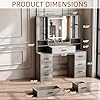Desk with Mirror & Lights, Makeup Vanity with Power Strip, 7 Drawers & 2 Cabinets, Hair Dryer Holder, RGB Cabinet Lighting, 3-Color Dimmable Mirror