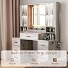 Desk with Mirror & Lights, Makeup Vanity with Power Strip, 7 Drawers & 2 Cabinets, Hair Dryer Holder, RGB Cabinet Lighting, 3-Color Dimmable Mirror
