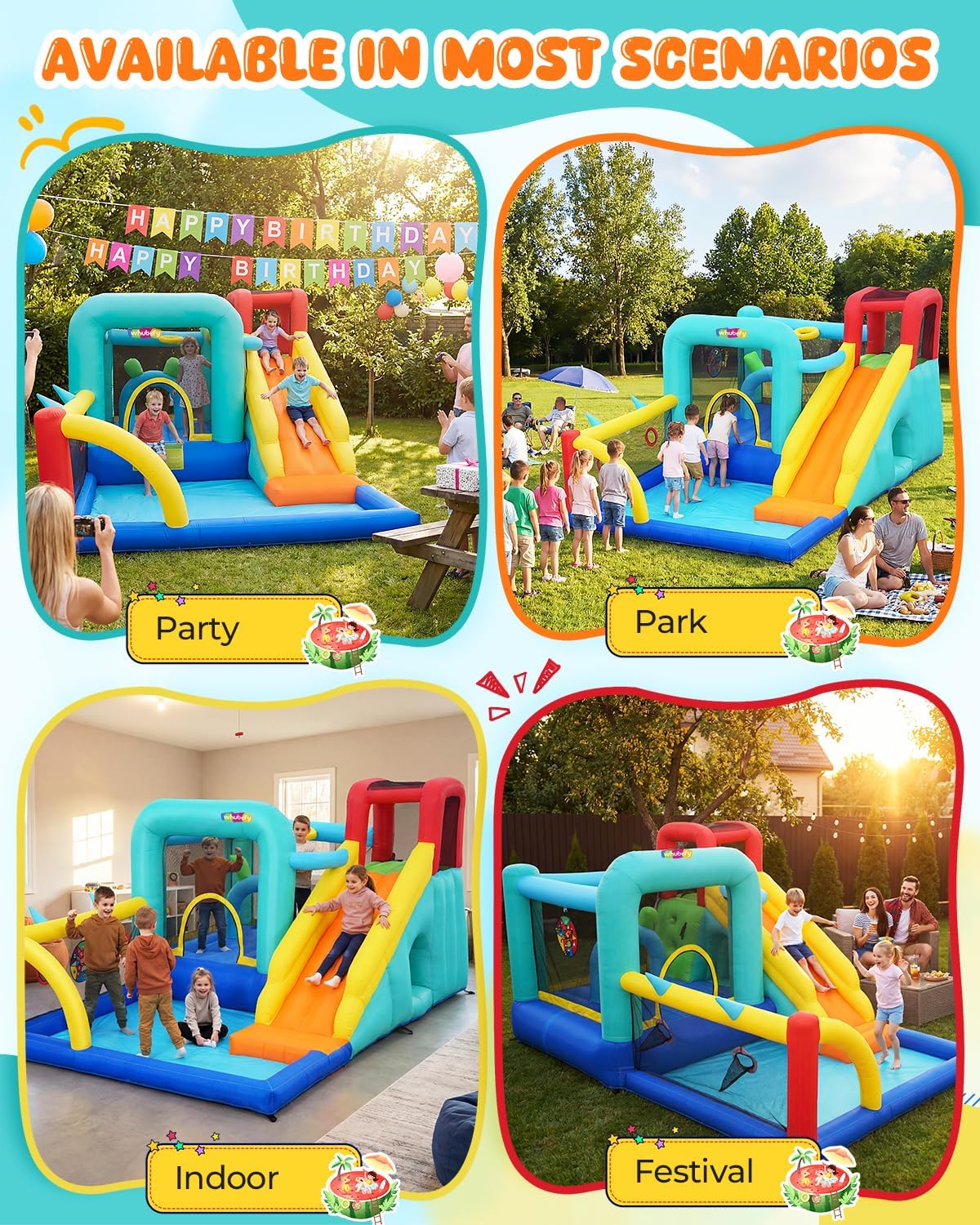 14-in-1 Bounce House Water Slide for Kids 3-12 with Ball Pit/Splash Pool, 13x8.9x6.7 FT Bouncy Castle w/Center Obstacle/Tunnel/Climbing Wall/Dartboard/Ring Toss/Ball Holes/Hoop for Indoor Outdoor