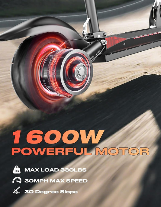 Electric Scooter for Adults with Seat, 1600W Peak Motor, 45-Mile Range, 30 Mph Fast Speed, 48V 20AH Battery, Heavy Duty 300+ lbs, Dual Disc Brake, 10" Off-Road Foldable e Scooter for Teens