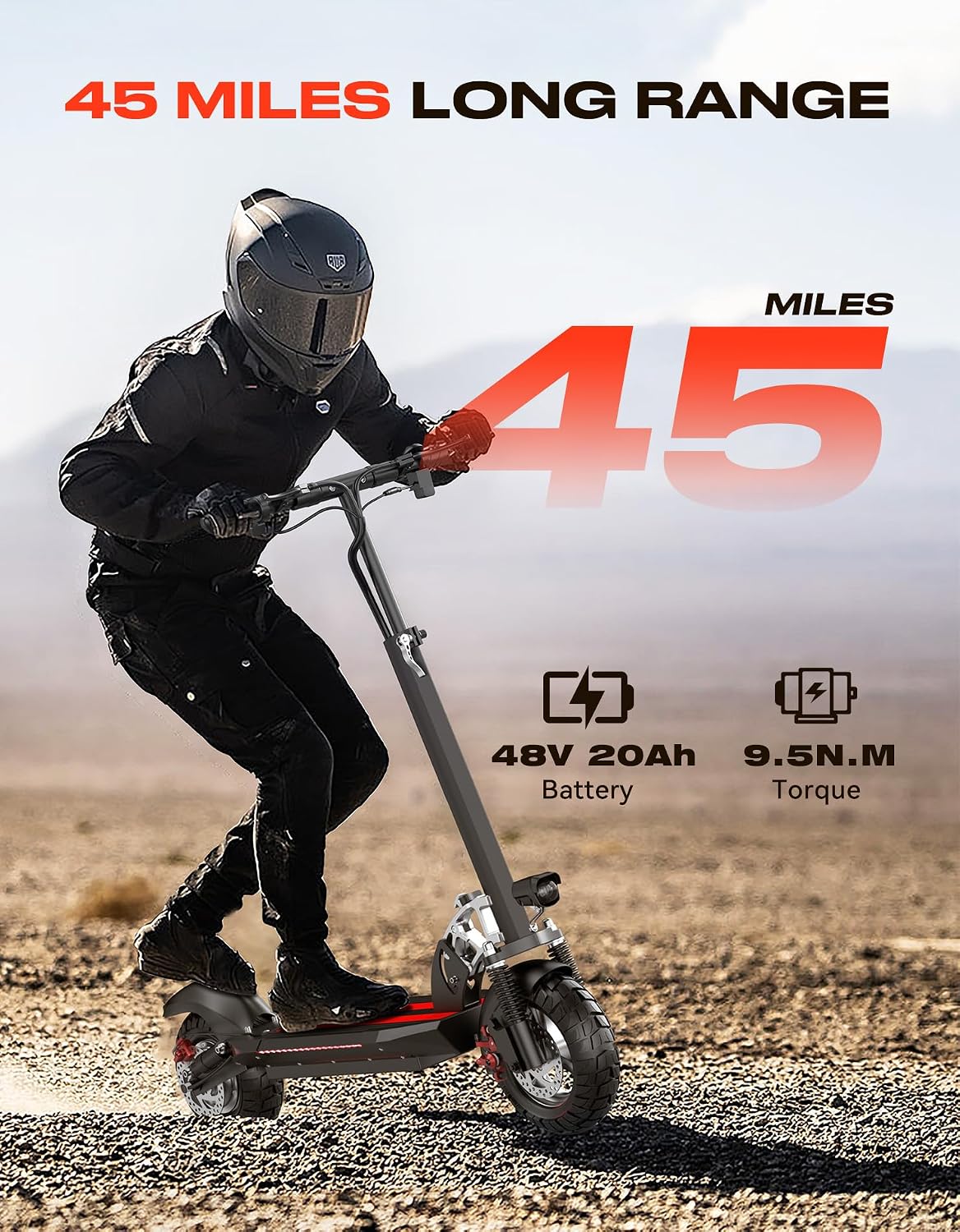 Electric Scooter for Adults with Seat, 1600W Peak Motor, 45-Mile Range, 30 Mph Fast Speed, 48V 20AH Battery, Heavy Duty 300+ lbs, Dual Disc Brake, 10" Off-Road Foldable e Scooter for Teens