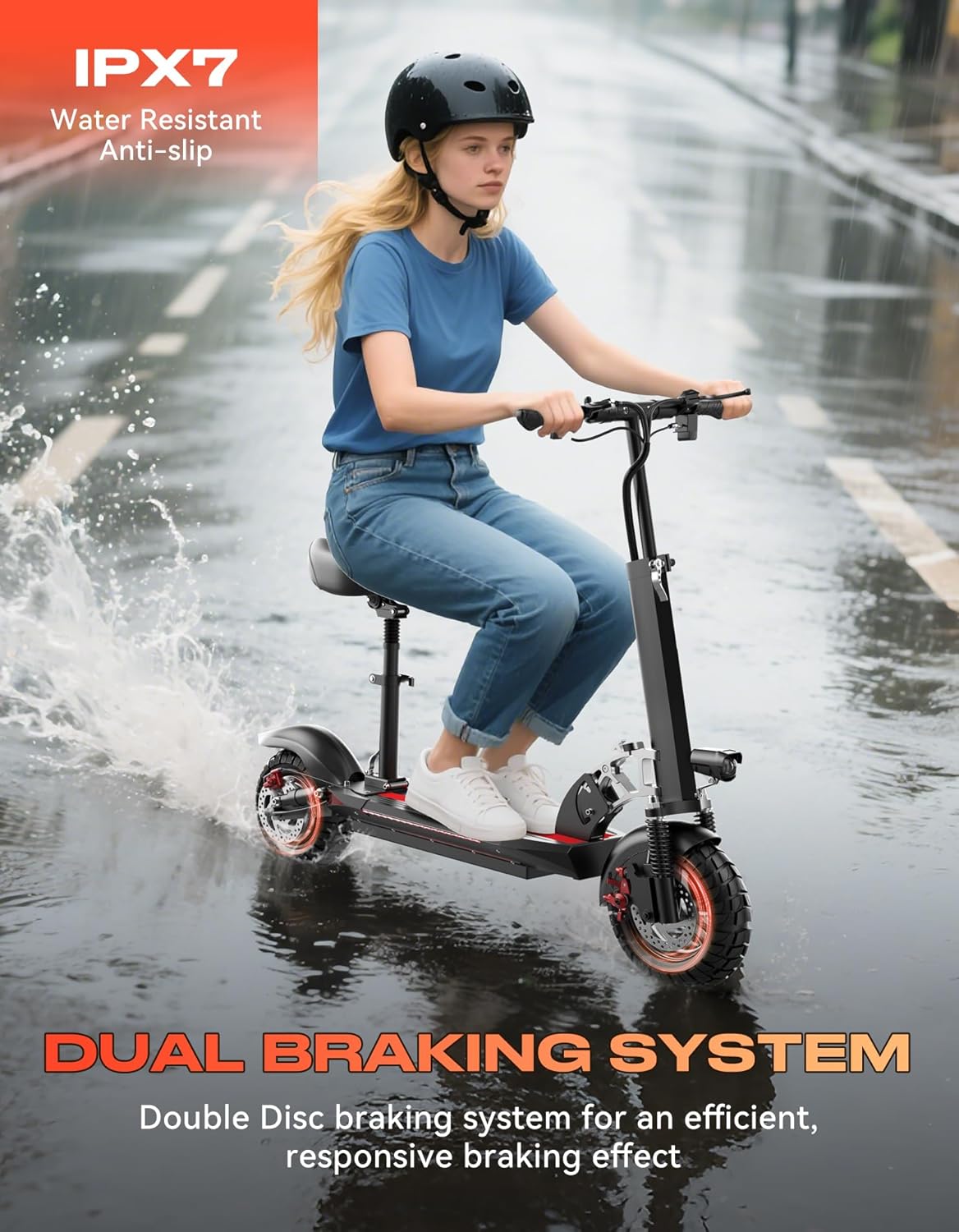 Electric Scooter for Adults with Seat, 1600W Peak Motor, 45-Mile Range, 30 Mph Fast Speed, 48V 20AH Battery, Heavy Duty 300+ lbs, Dual Disc Brake, 10" Off-Road Foldable e Scooter for Teens